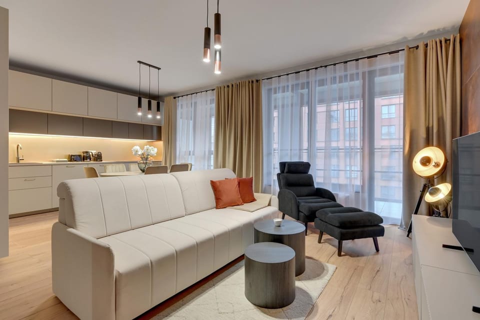 Kitchen or kitchenette, Living room, Seating area
