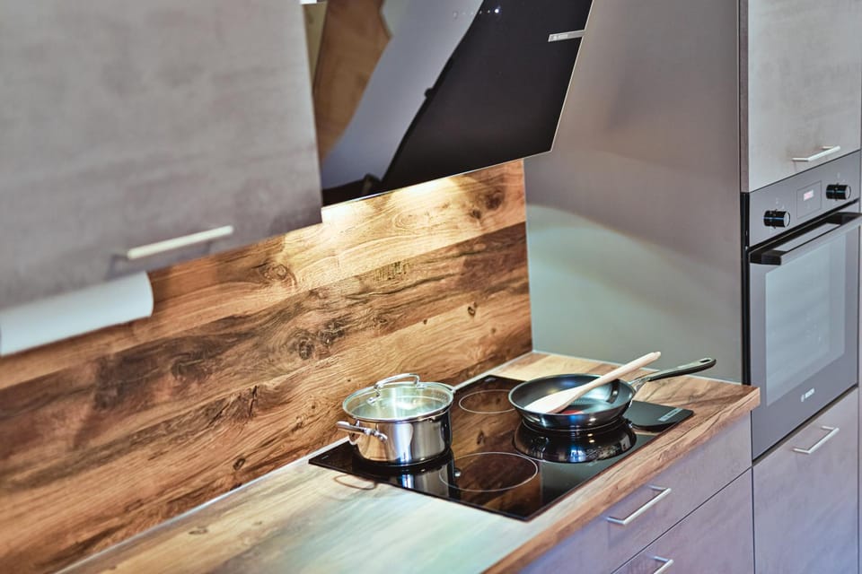 Kitchen or kitchenette, stove