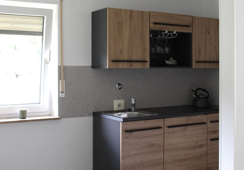 Kitchen or kitchenette, stove