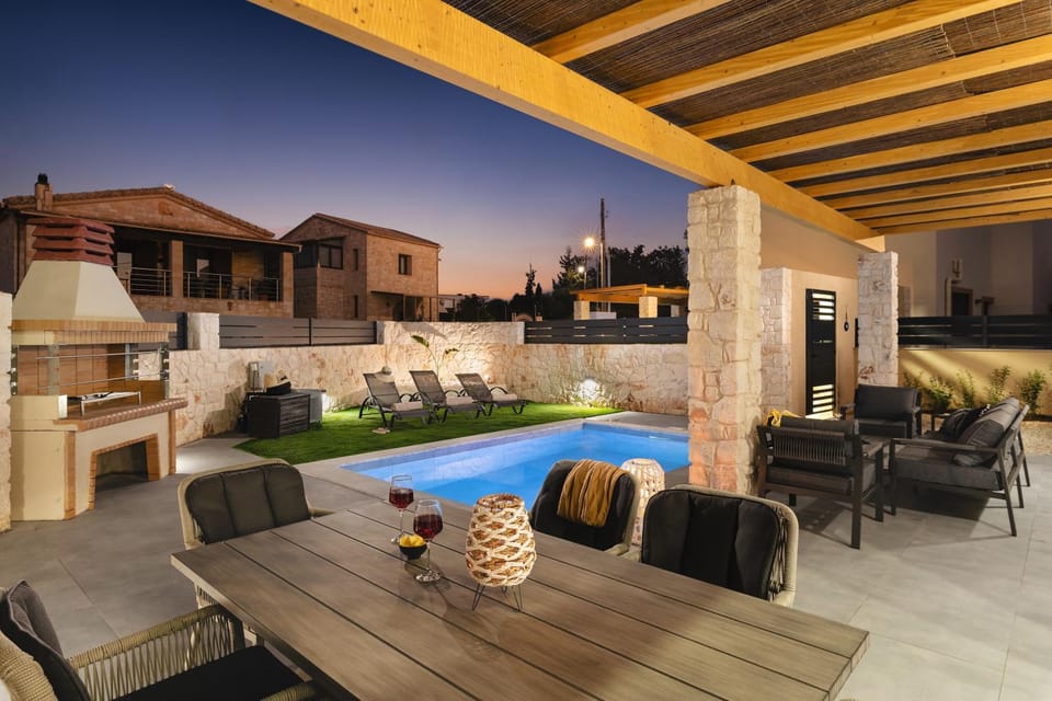 Property building, Night, Seating area, Pool view, Swimming pool