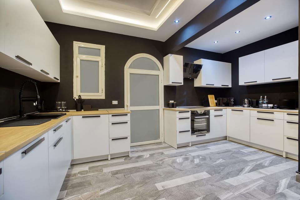 Kitchen or kitchenette, stove