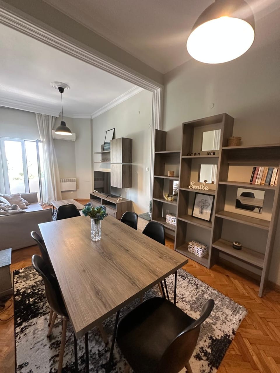 Library, Living room, Seating area, Dining area