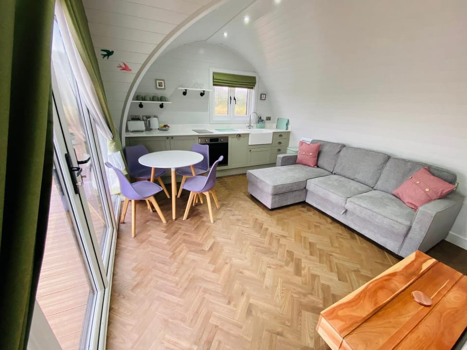 Kitchen or kitchenette, Living room, Seating area, Dining area