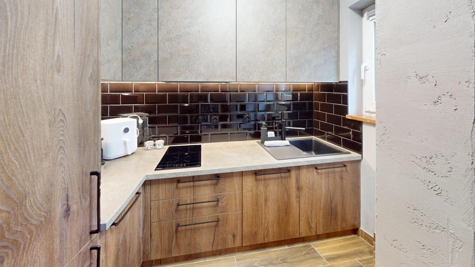 Kitchen or kitchenette, stove
