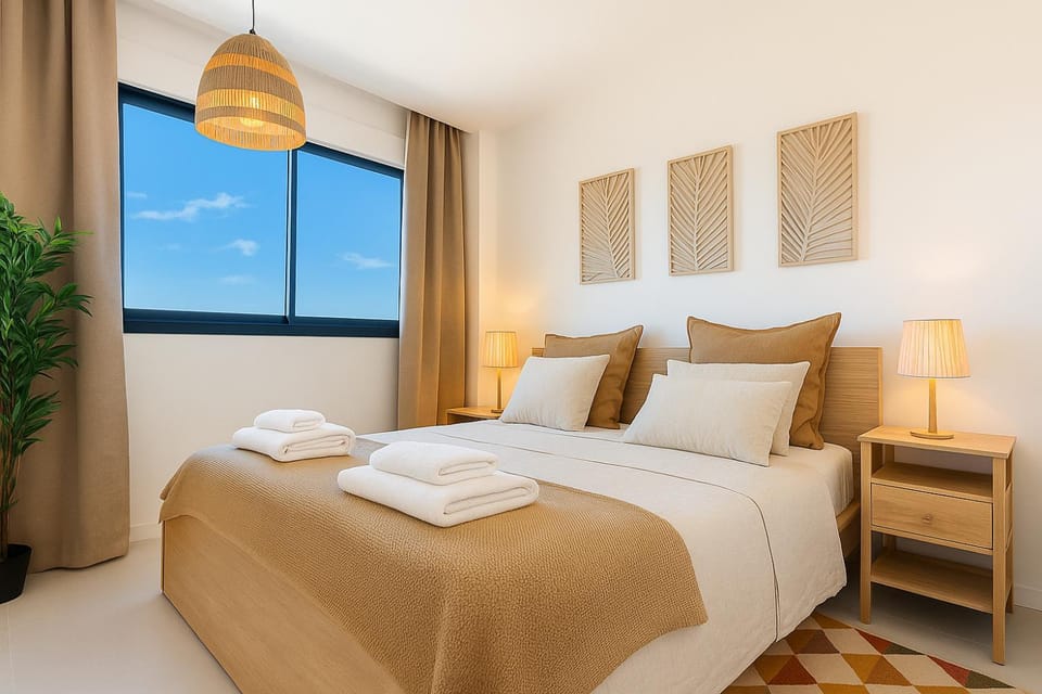 Bed, Photo of the whole room, Bedroom, towels