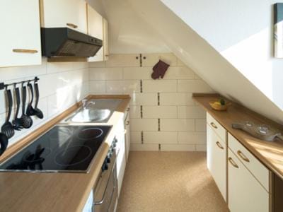 Kitchen or kitchenette, dishwasher, stove