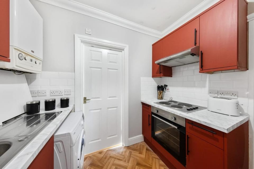 Kitchen or kitchenette, stove