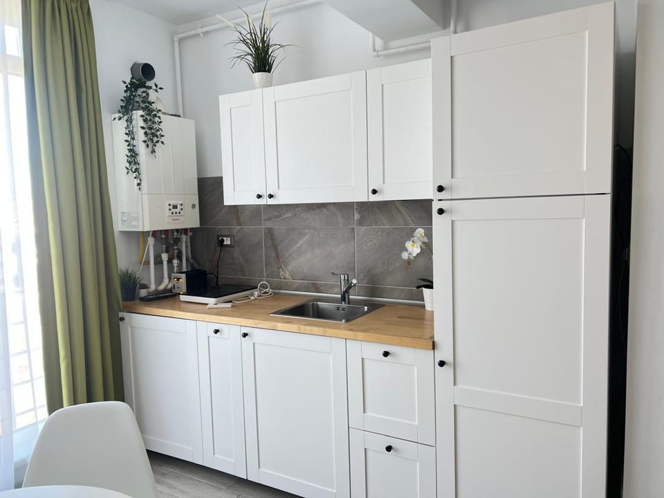 Kitchen or kitchenette, stove