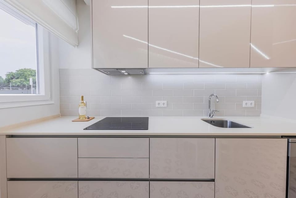 Kitchen or kitchenette, stove