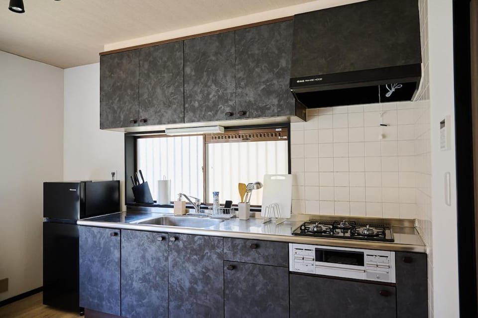 Kitchen or kitchenette, dishwasher, stove
