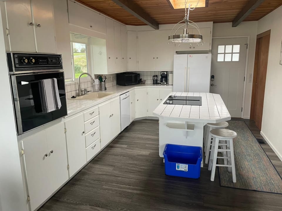 Kitchen or kitchenette, dishwasher, oven, stove