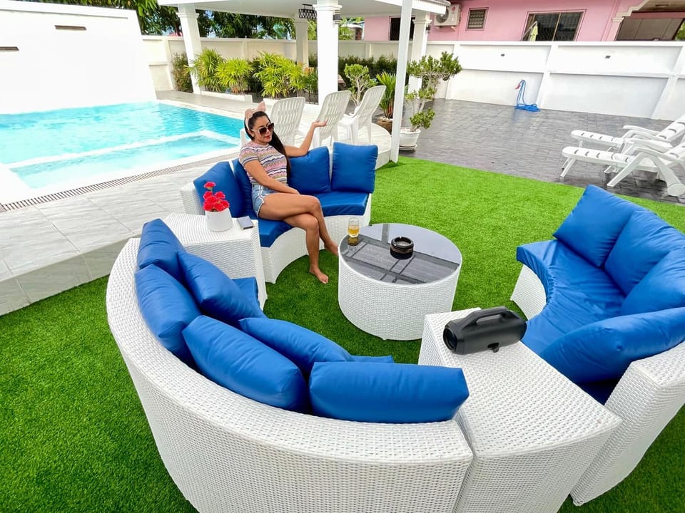 Patio, Living room, Pool view, sunbed