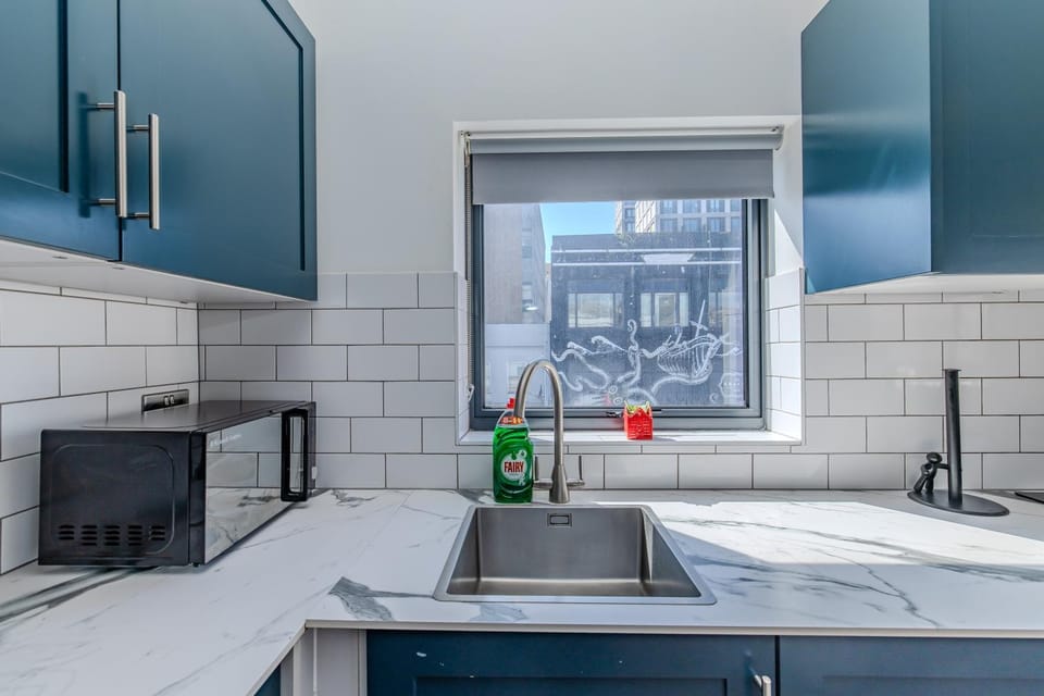 Kitchen or kitchenette, dishwasher, stove