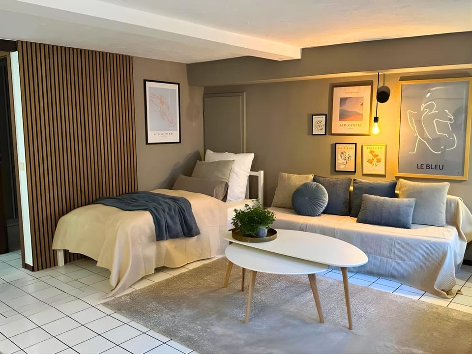 Bed, Living room, Photo of the whole room, Seating area
