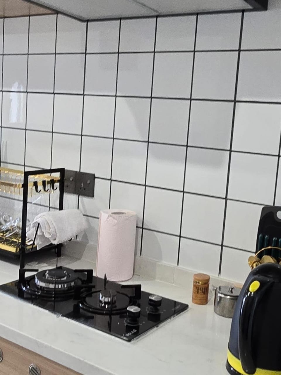 Kitchen or kitchenette, stove