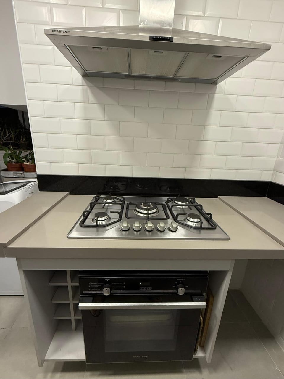 Kitchen or kitchenette, stove