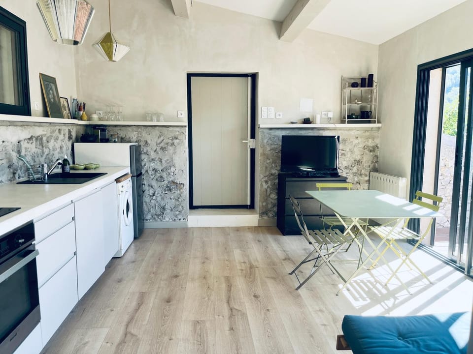 Kitchen or kitchenette, Dining area, oven, stove, toaster