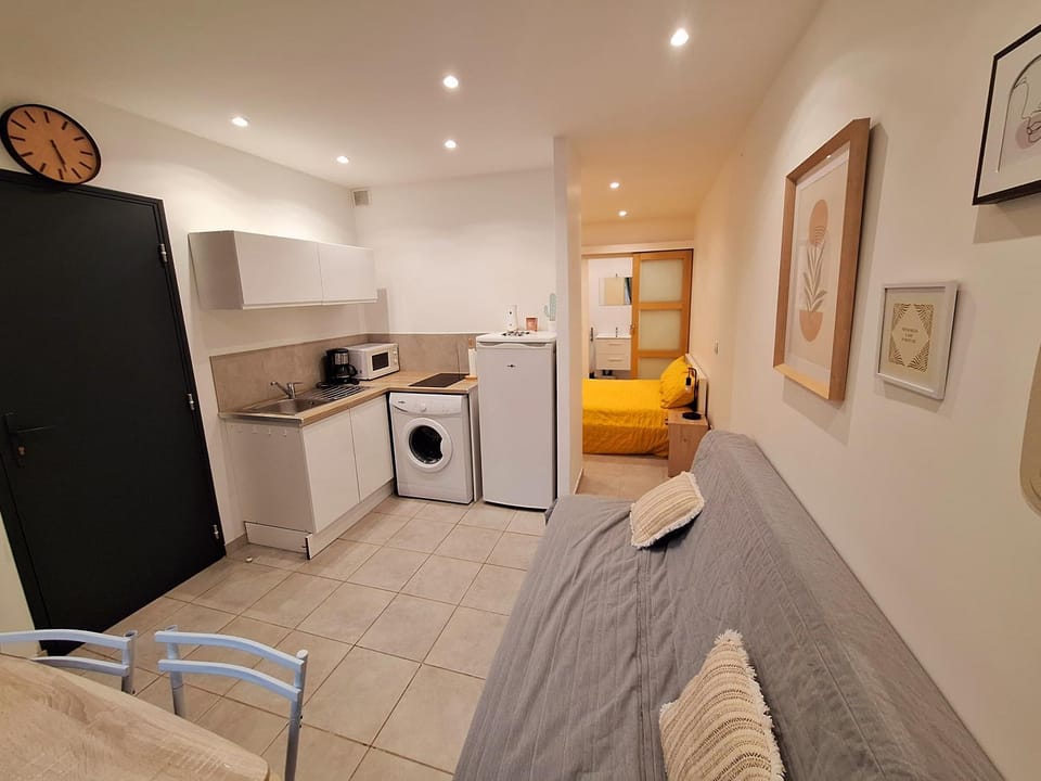 Bed, Kitchen or kitchenette, Living room, Dining area, oven, stove, washing machine, air conditioner