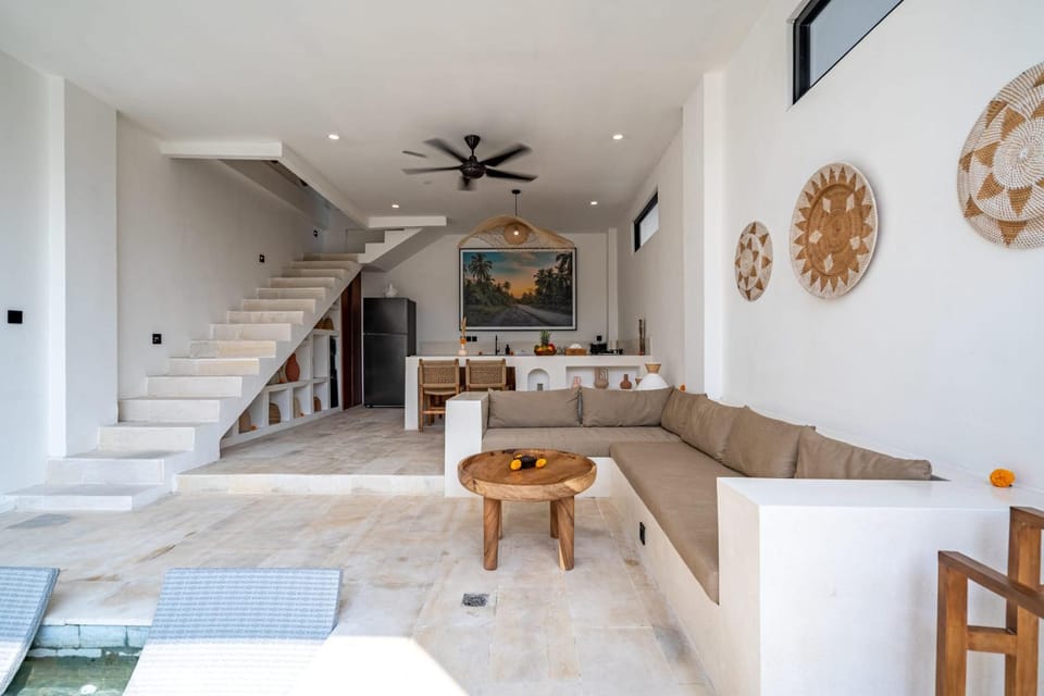 Living room, Seating area, Pool view