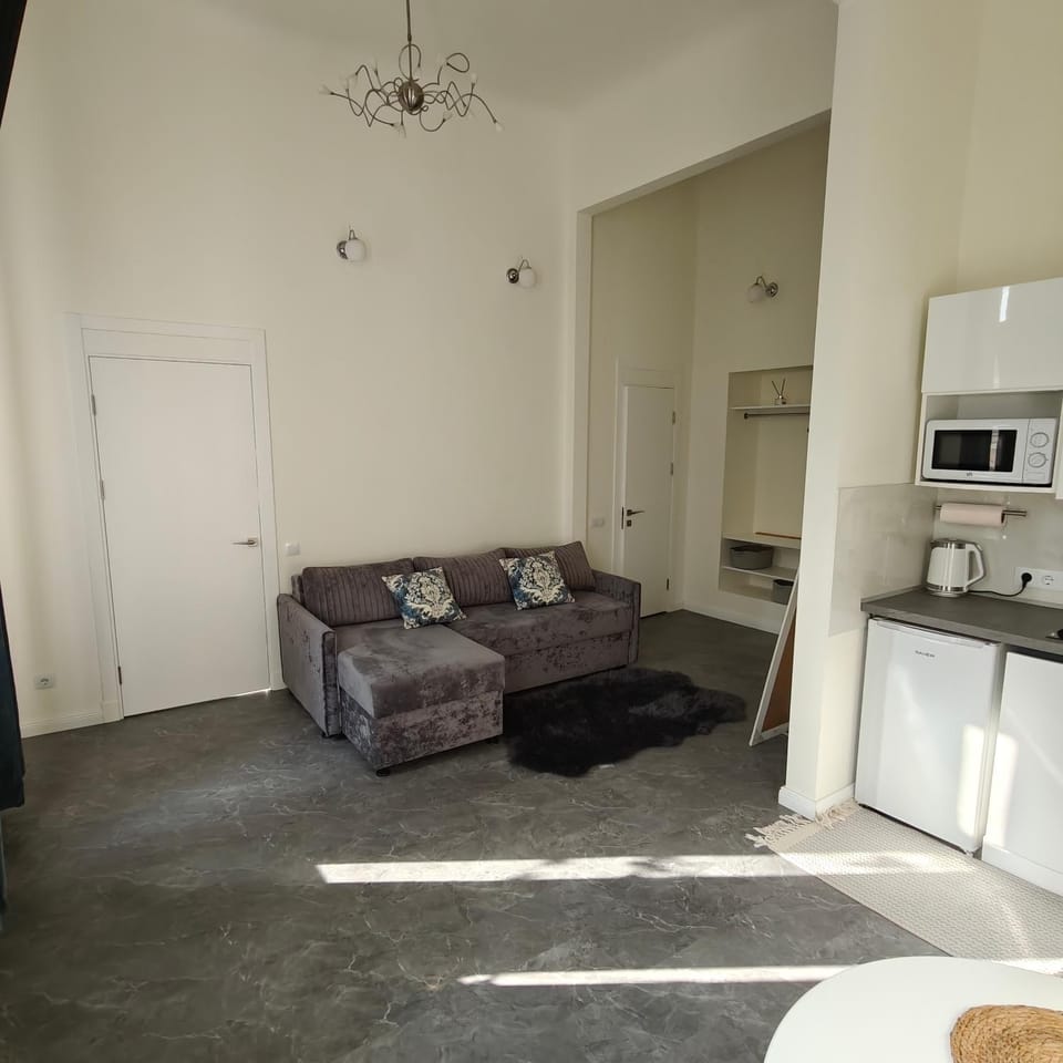 Kitchen or kitchenette, Living room, Seating area, Dining area