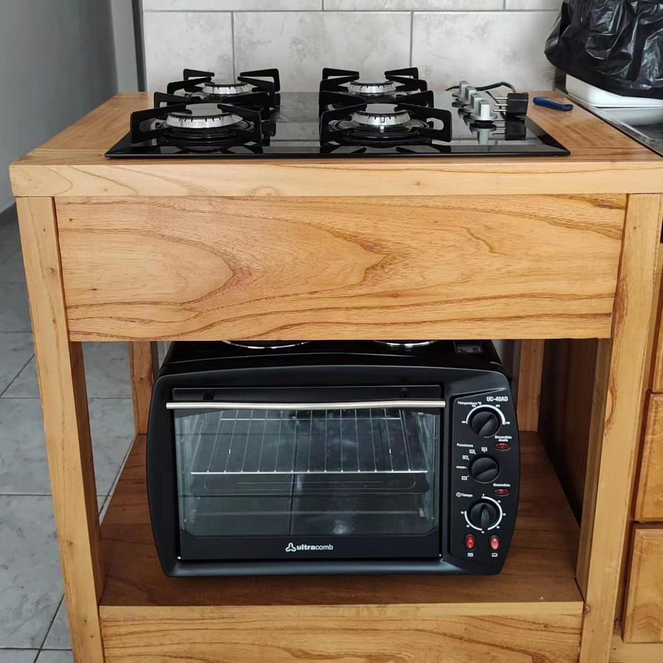 Kitchen or kitchenette, stove