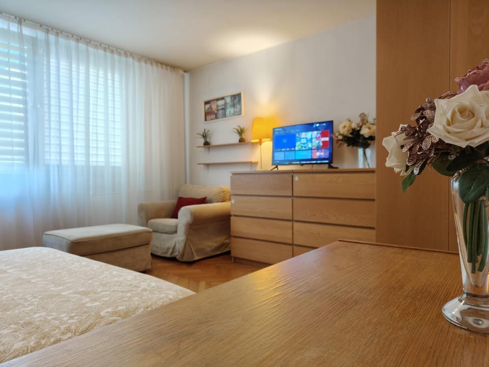 Bed, TV and multimedia, Photo of the whole room, Seating area, Bedroom