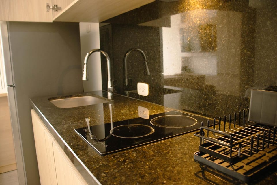 Kitchen or kitchenette, stove