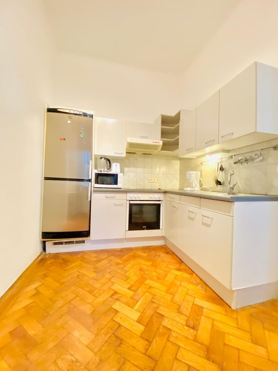 Kitchen or kitchenette, stove