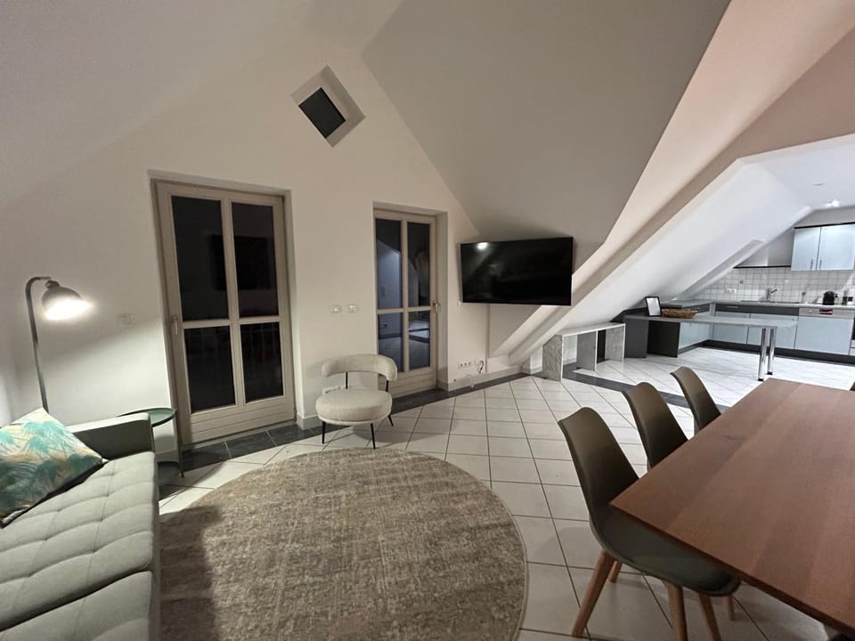 TV and multimedia, Kitchen or kitchenette, Living room, Photo of the whole room, Seating area, Dining area