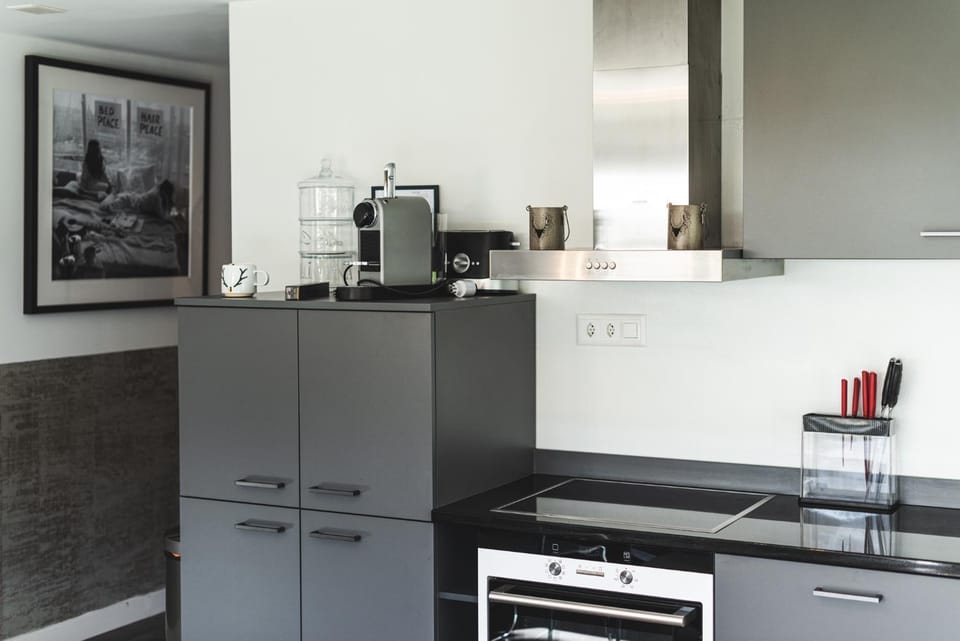 Kitchen or kitchenette, stove