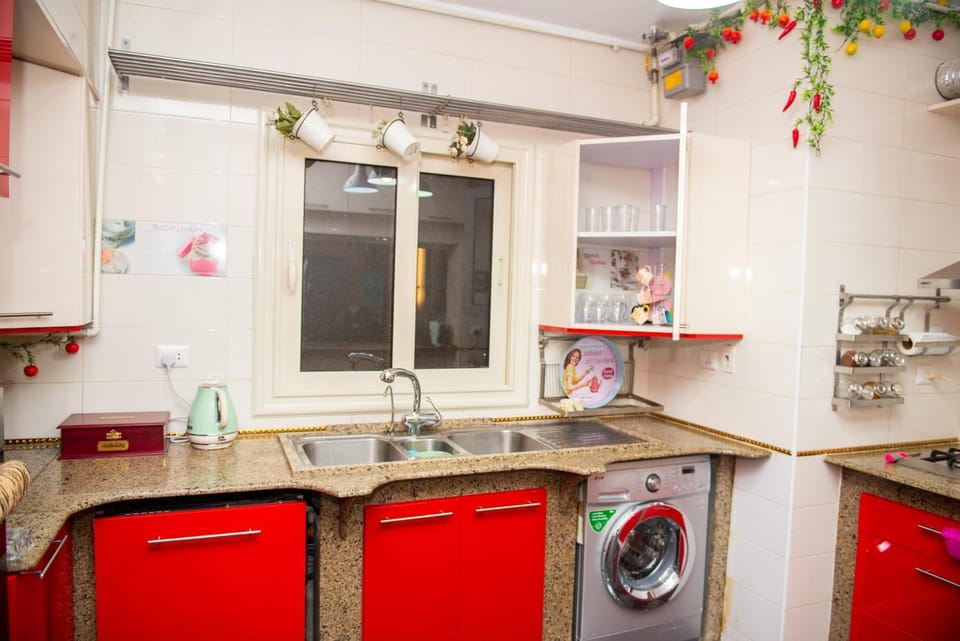 Kitchen or kitchenette, dishwasher, washing machine