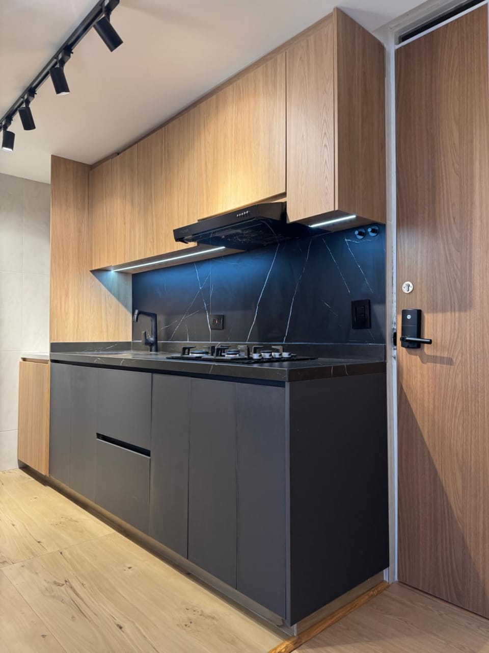 Kitchen or kitchenette, stove