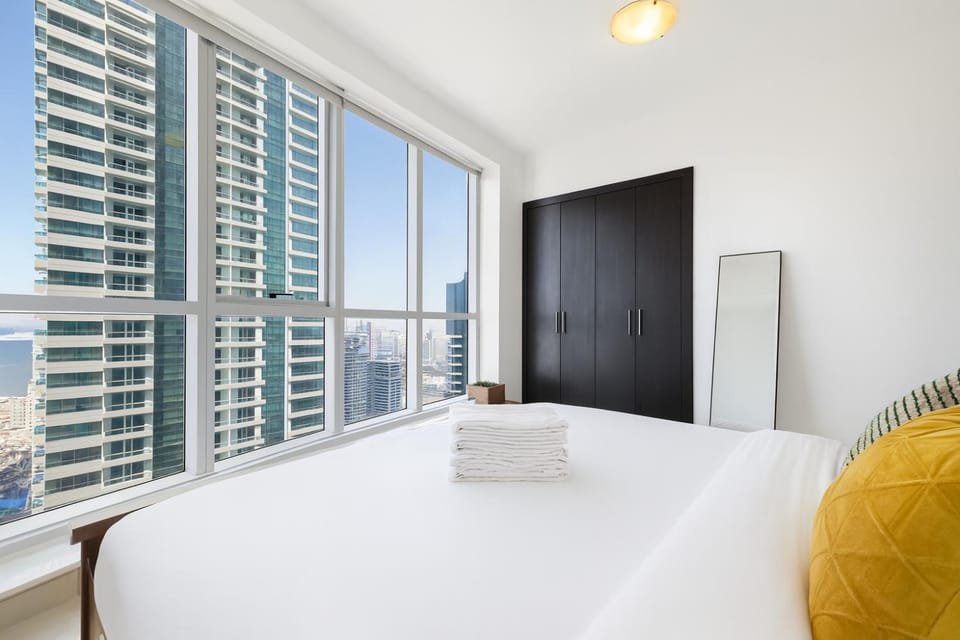 Bed, Bedroom, City view
