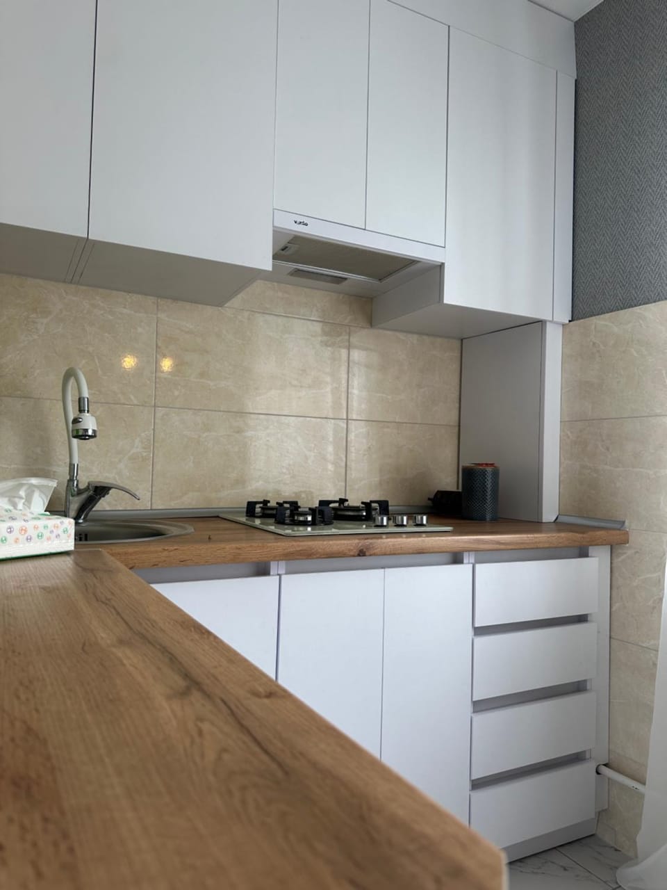 Kitchen or kitchenette, stove