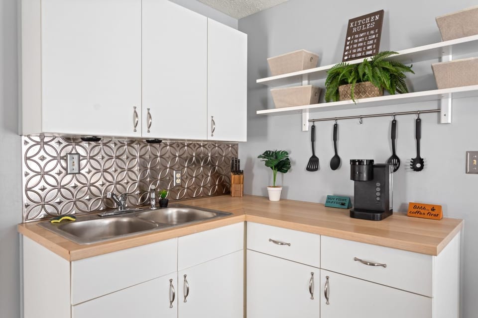 Kitchen or kitchenette, stove