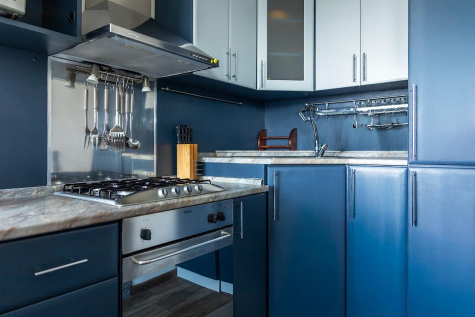 Kitchen or kitchenette, stove