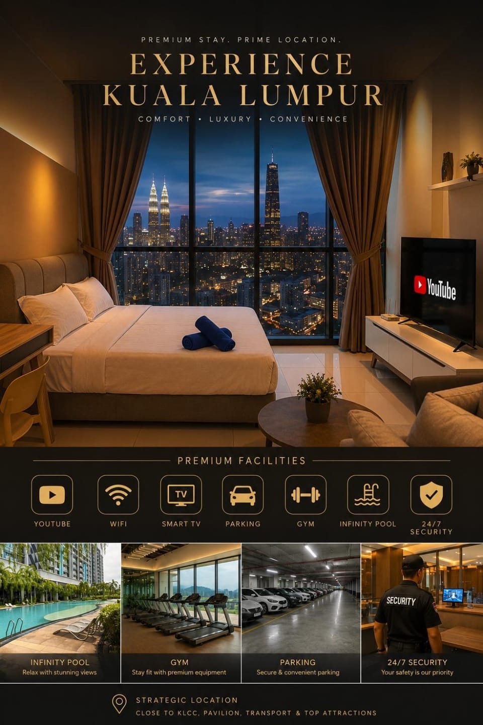 Property building, Night, Pool view, Swimming pool
