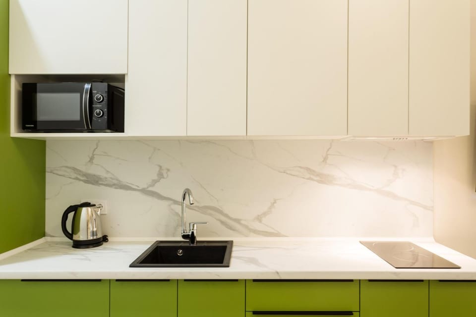Kitchen or kitchenette, stove