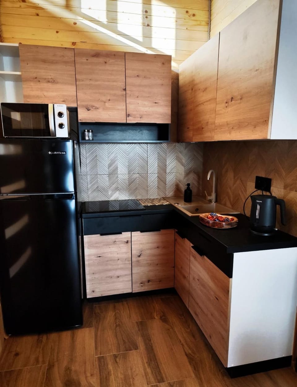 Kitchen or kitchenette, stove