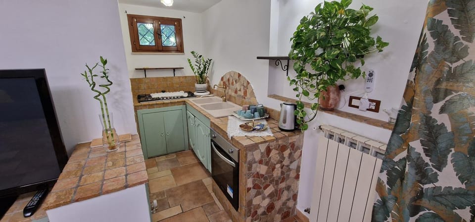Kitchen or kitchenette, stove