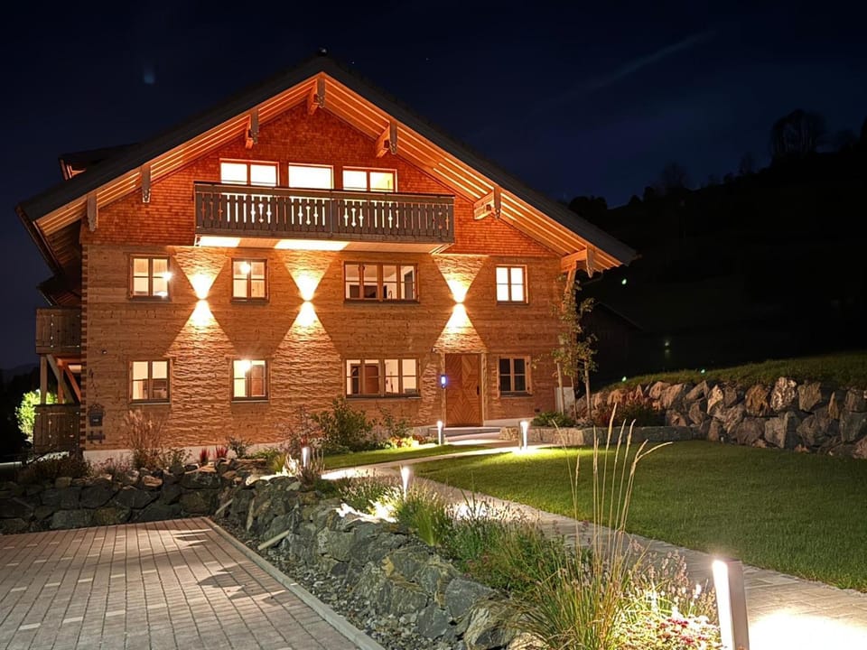 Property building, Night, Garden, Garden view