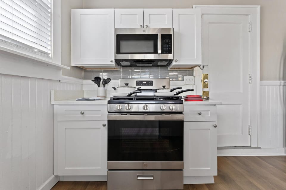 Kitchen or kitchenette, stove, toaster