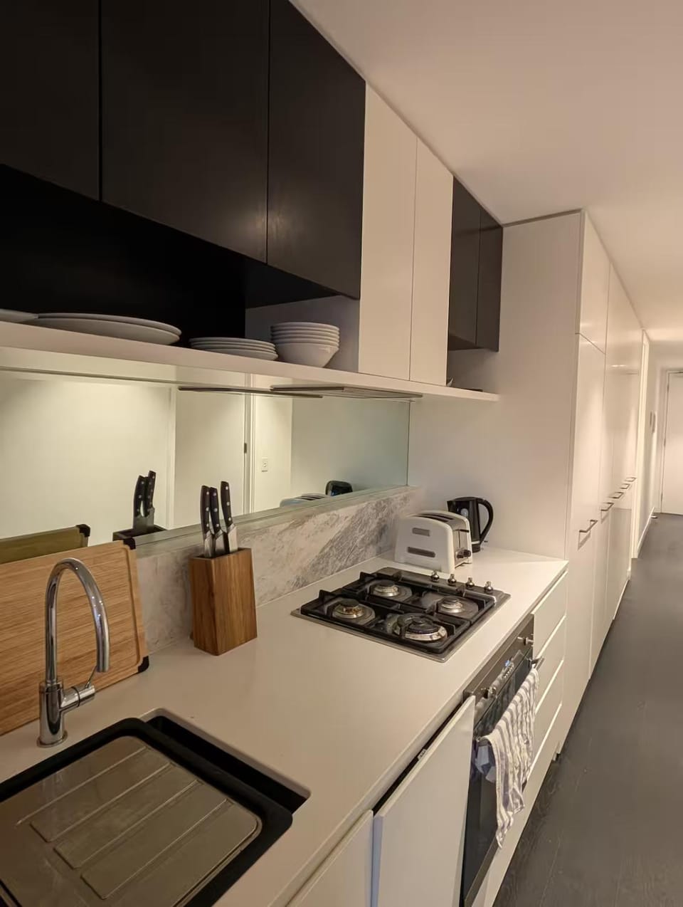 Kitchen or kitchenette, stove, toaster