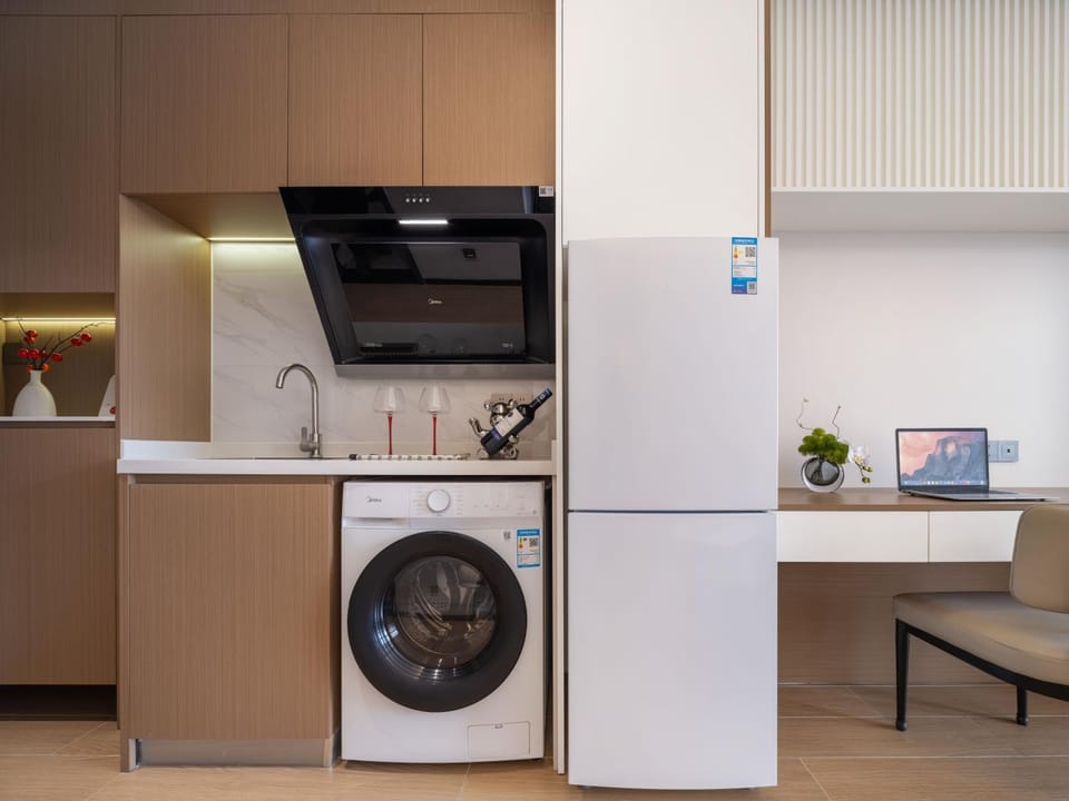 Kitchen or kitchenette, minibar, washing machine, dryer