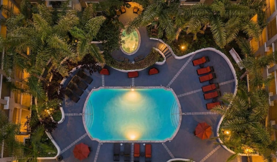 Day, Night, Natural landscape, Bird's eye view, Garden, Garden view, Pool view, Swimming pool