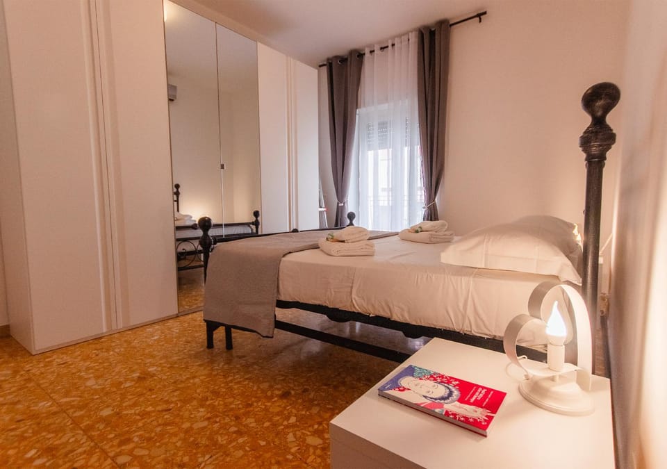 Bed, wardrobe