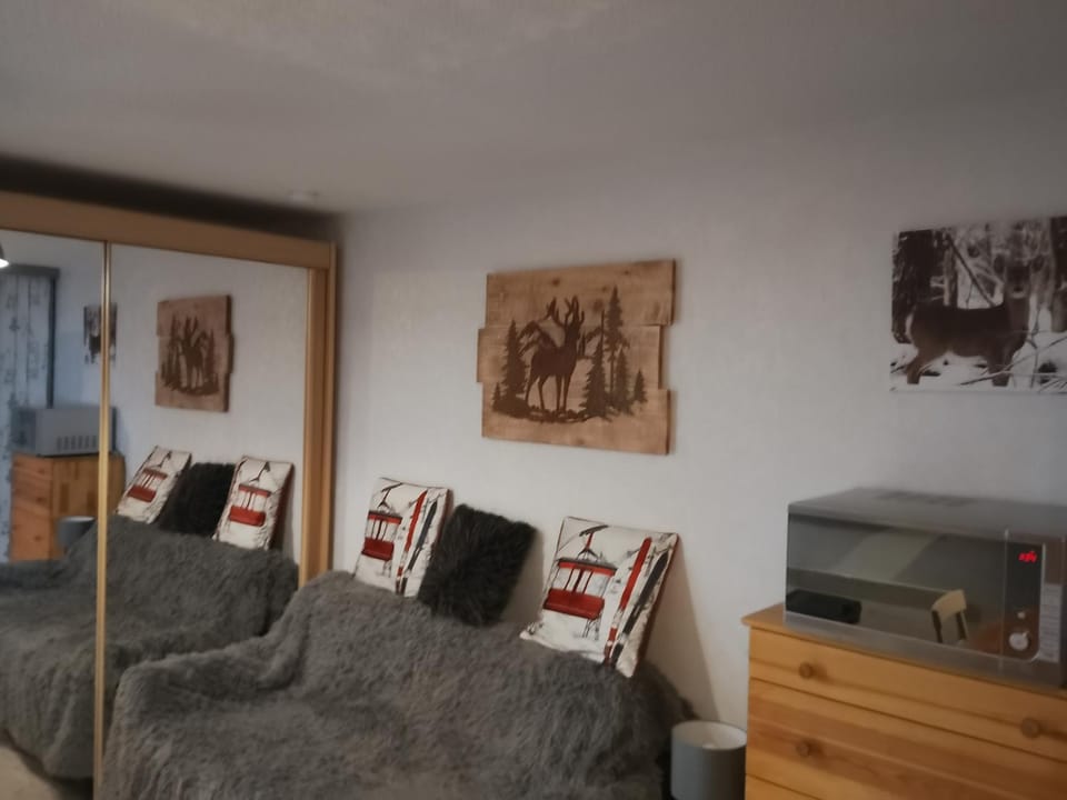 studio cabine résidence les Airelles 2 adultes 2 enfants parking casier à skis balcon vue lac --location toutes saisons-- Cabin in Occitanie