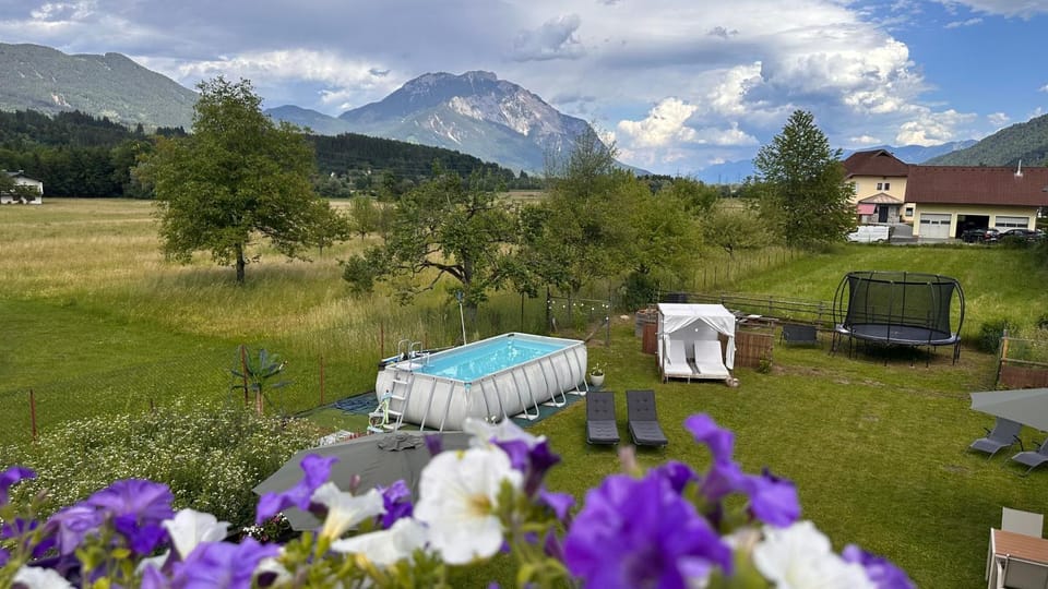 Day, Natural landscape, Garden, Garden view, Mountain view, Swimming pool, sunbed