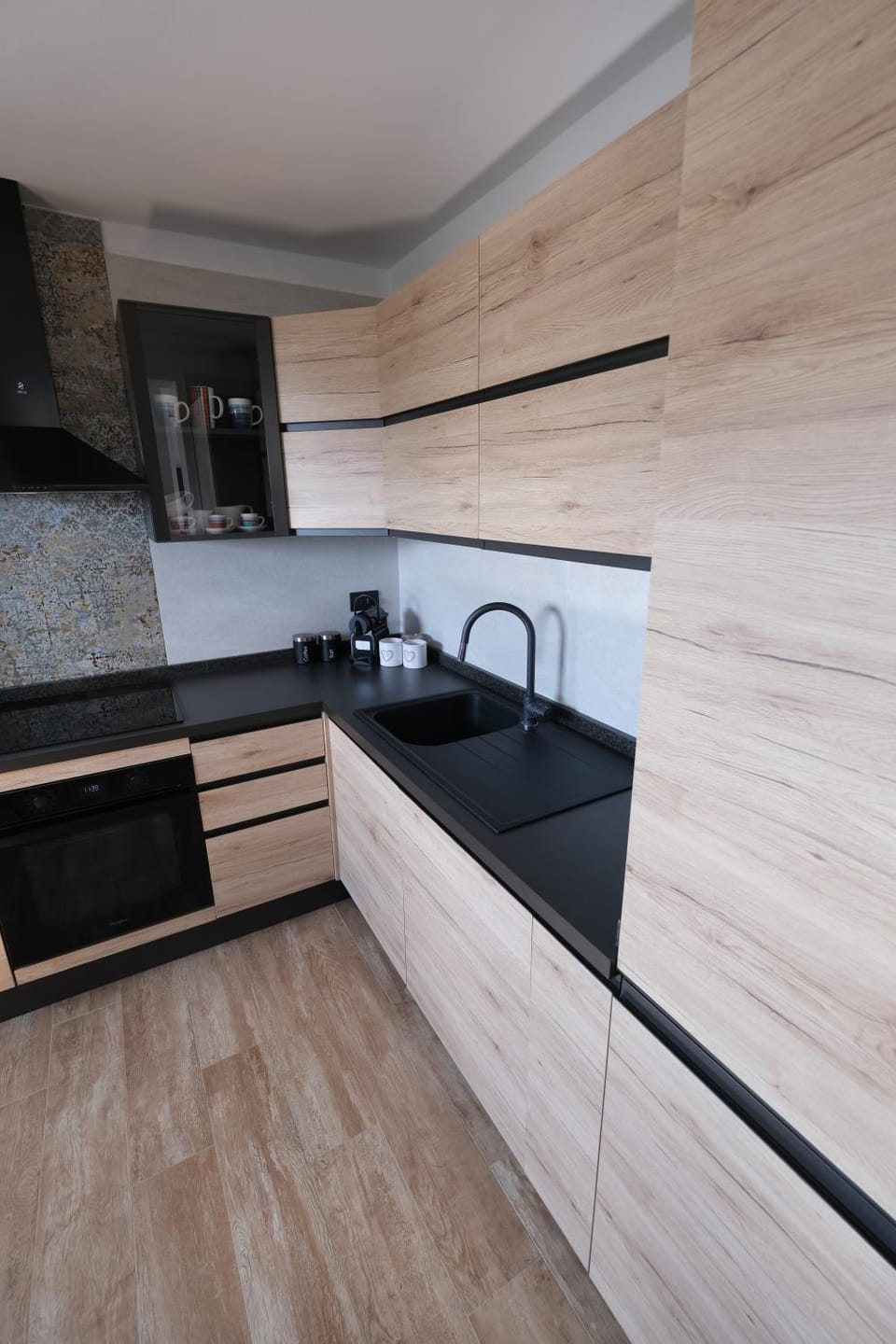 Kitchen or kitchenette, stove