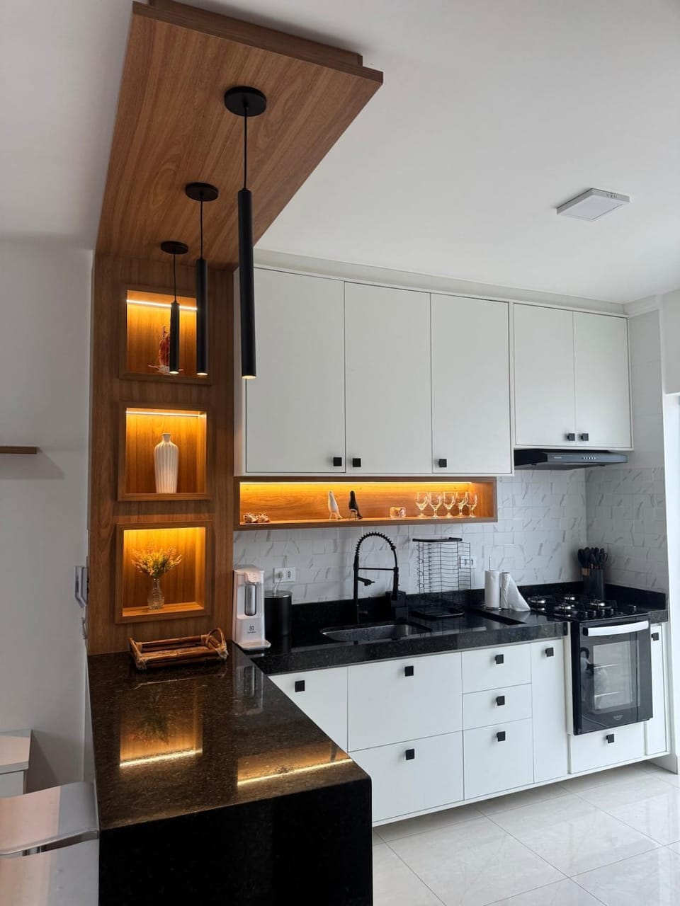 Kitchen or kitchenette, stove